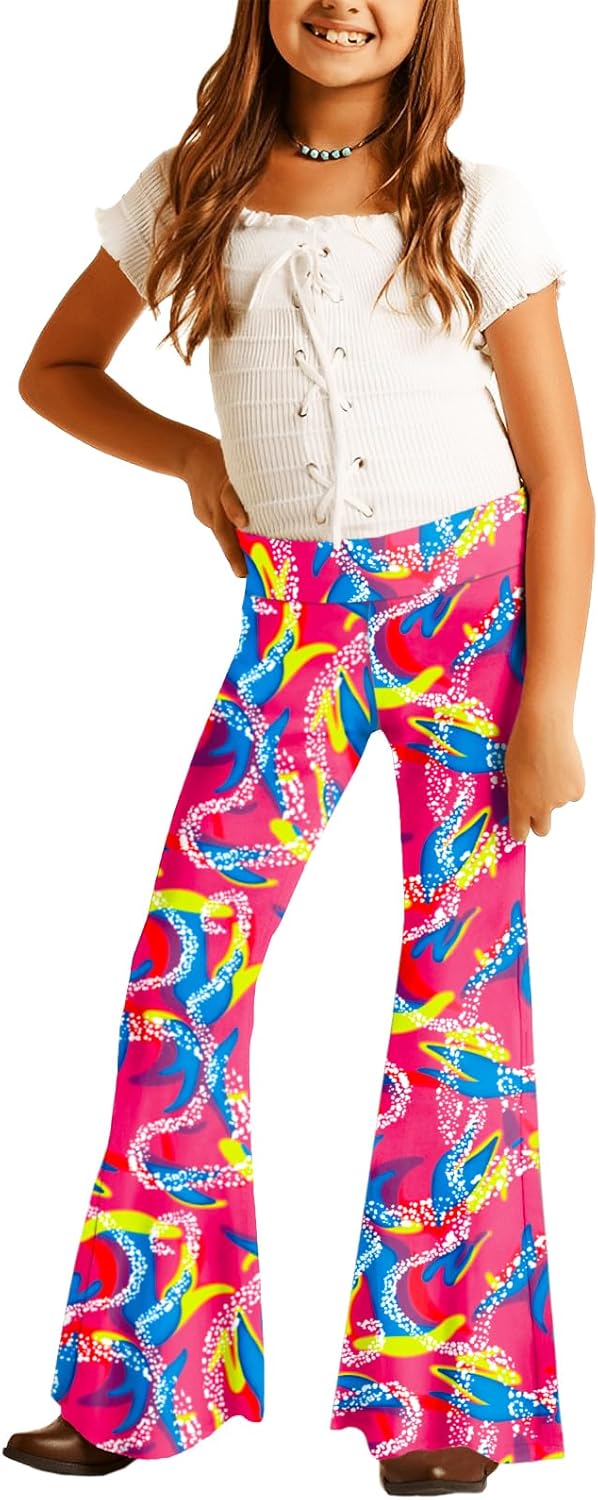 Deerose Girls Bell Bottom Floral Print Stretch Hippie Pants High Waist Flare Pan...