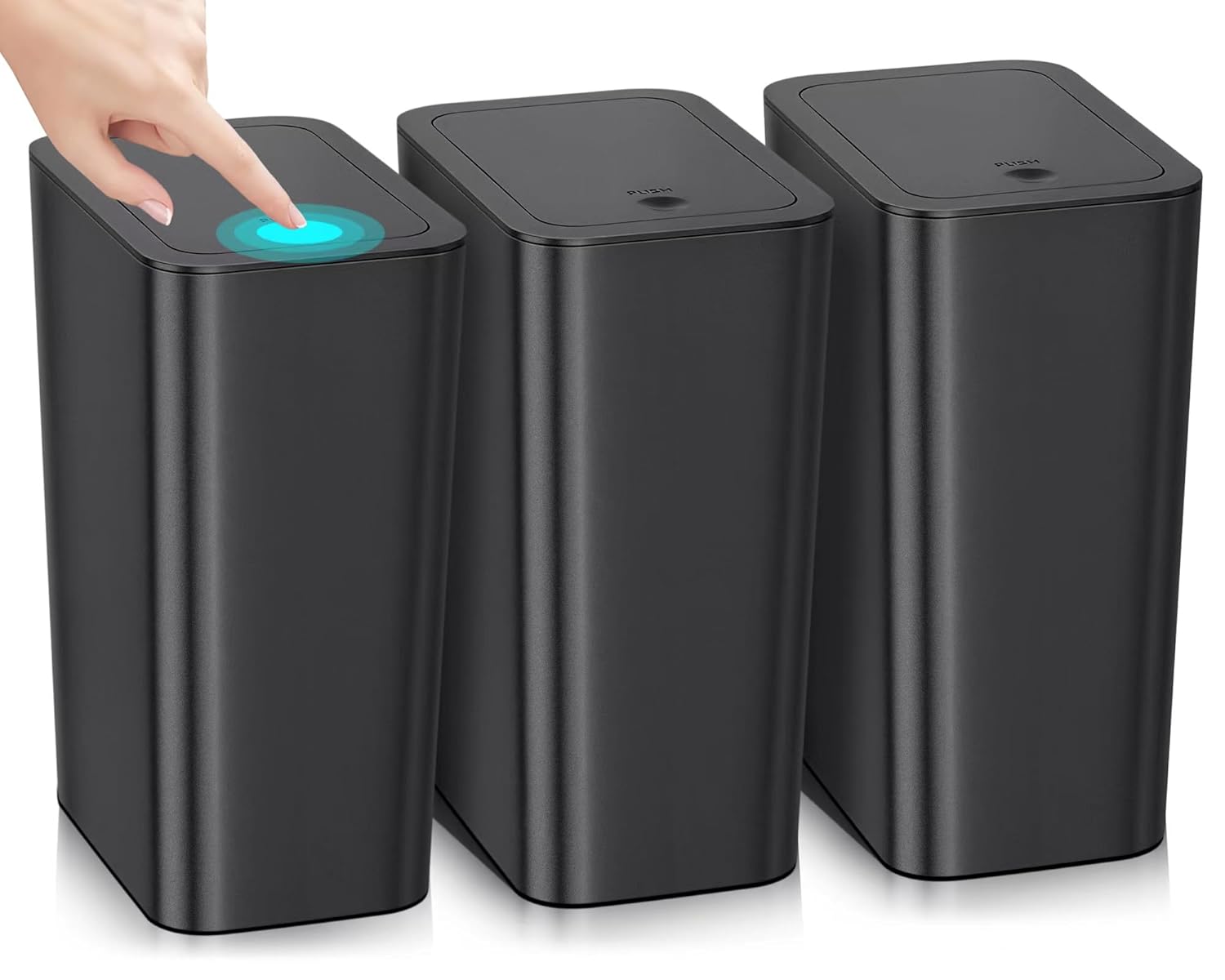 3 Pack Bathroom Small Trash Can with Lid,10L / 2.6 Gallon Slim Garbage Bin Waste...