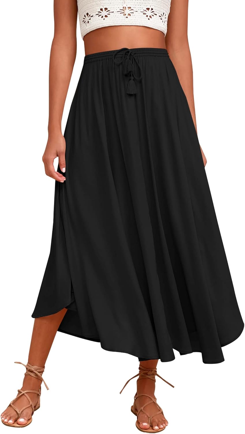Zeagoo Womens Flowy Pleated Skirts A Line Elastic High Waisted Midi Skirt Boho C...