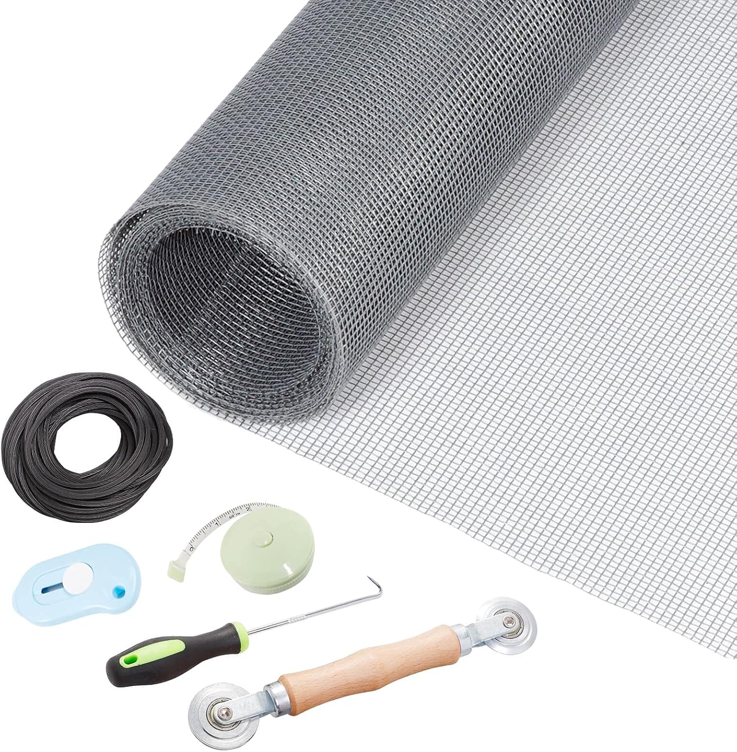 Windows Screen and Screen Door Repair Kit, Special Fiberglass Mesh Gray with Rol...