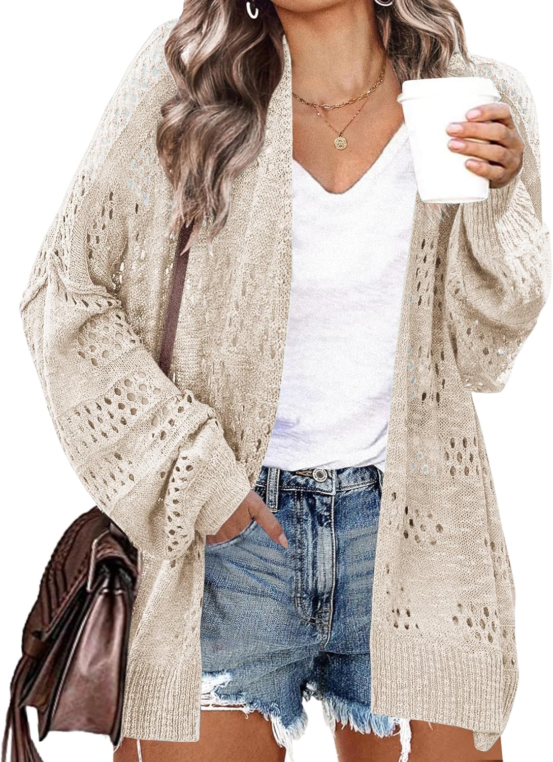 IN'VOLAND Womens Plus Size Crochet Cardigan Kimono...