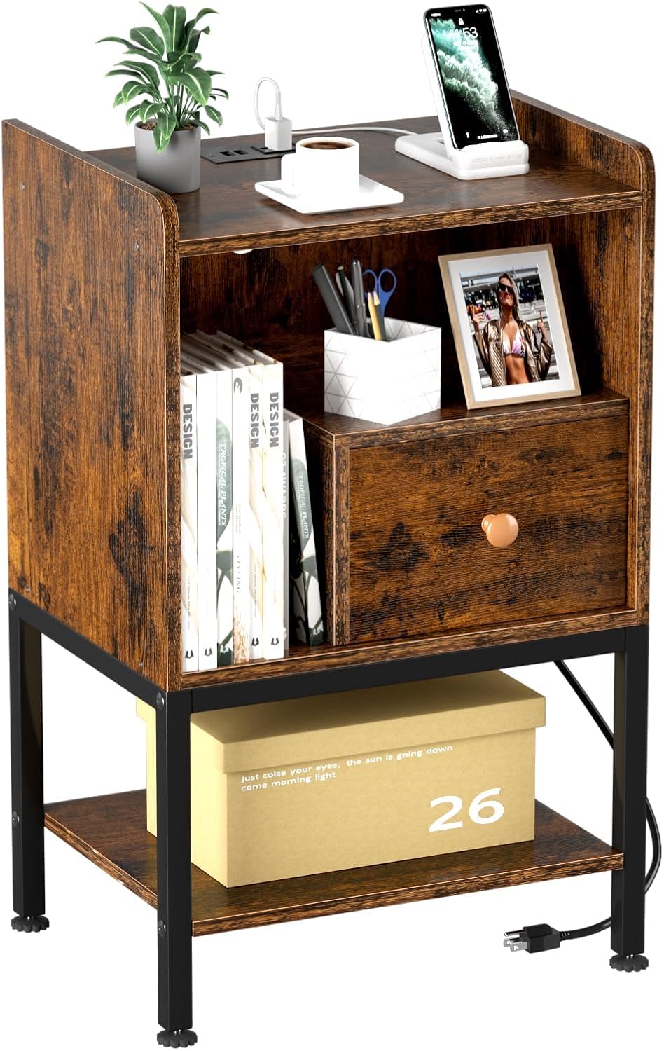 Gannyfer Nightstand, Innovative Night Stand with Charging Station, Special Night...