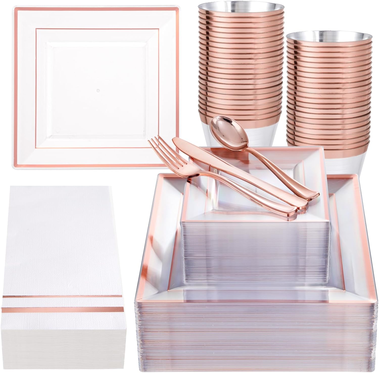 Festiva 350Pcs Rose Gold Plastic Plates - Clear Rose Gold Disposable Dinnerware...