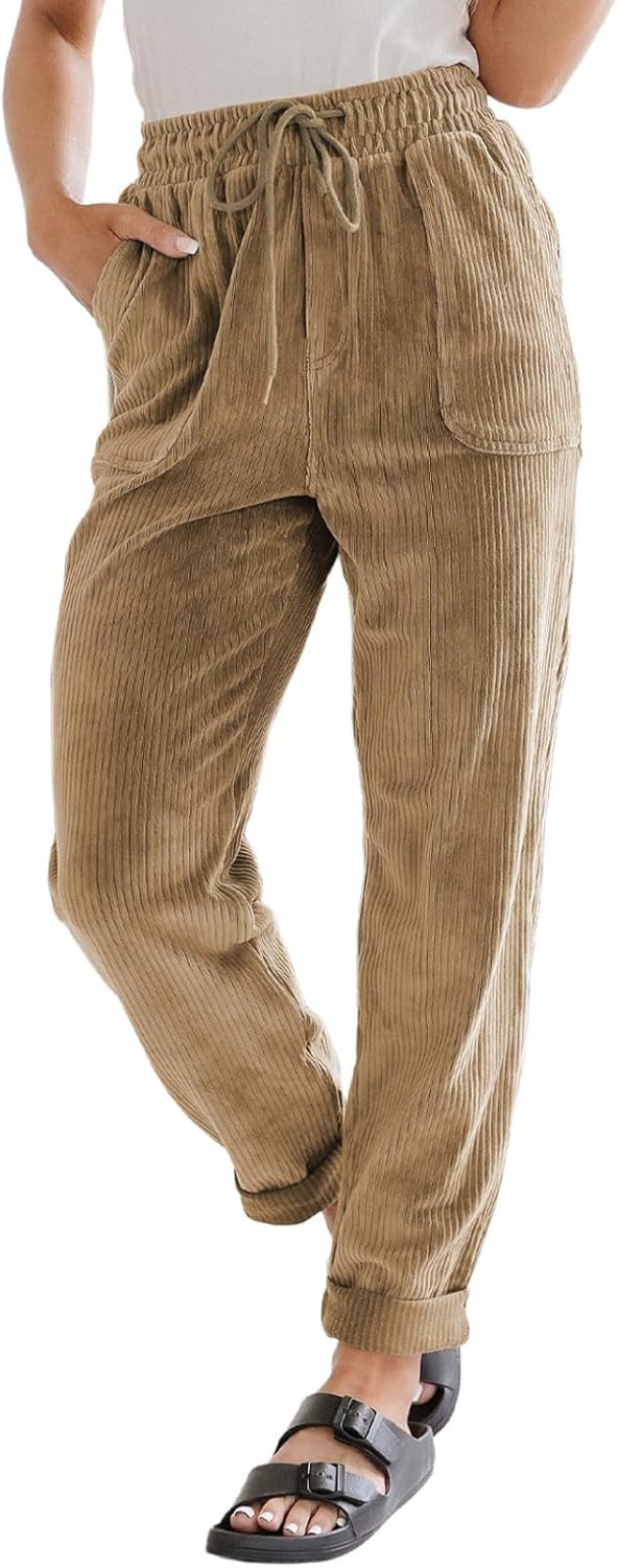 EVALESS Corduroy Pants, Special Pants for Women, Casual Drawstring Elastic Pants...