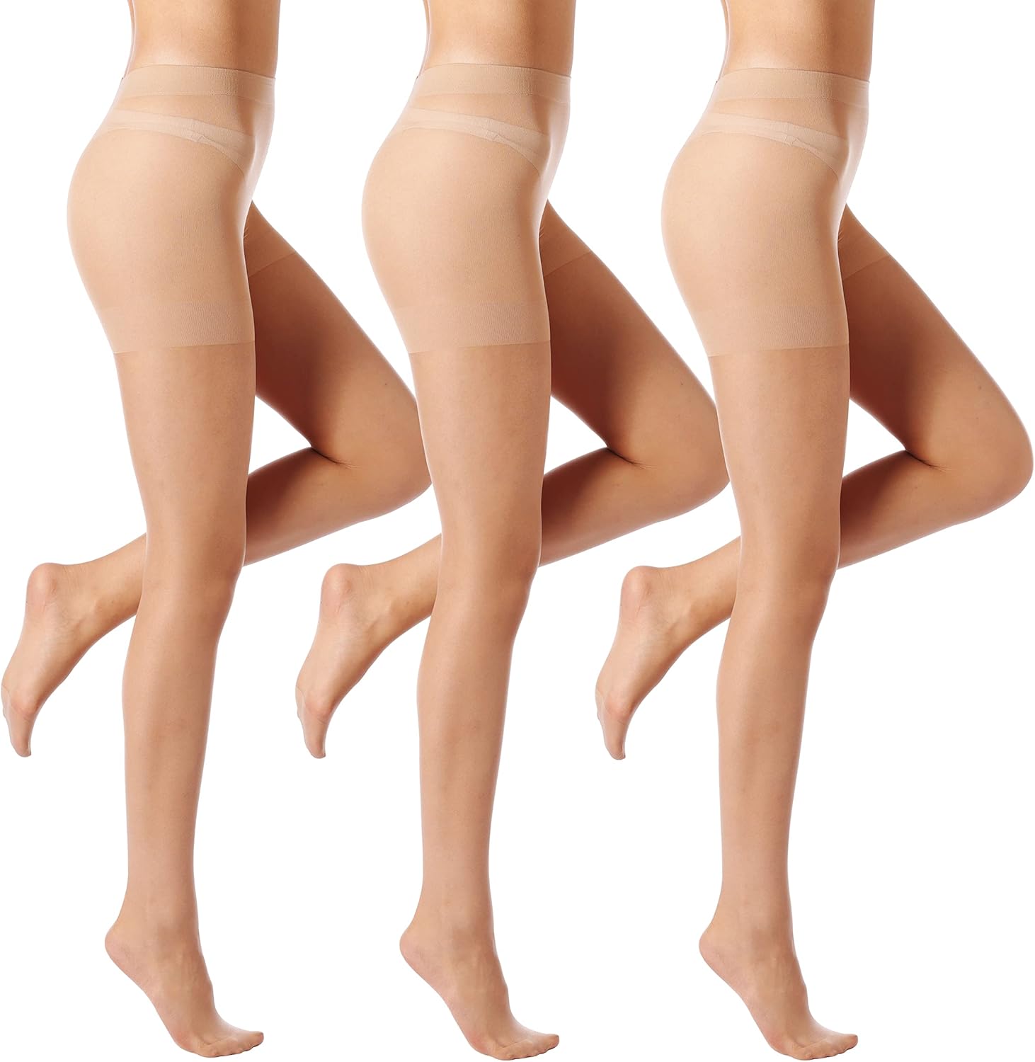 ZIHUA 3 Pairs Sheer Tights for Women, Black, Nude, 20 Denier Control Top Sexy Sh...