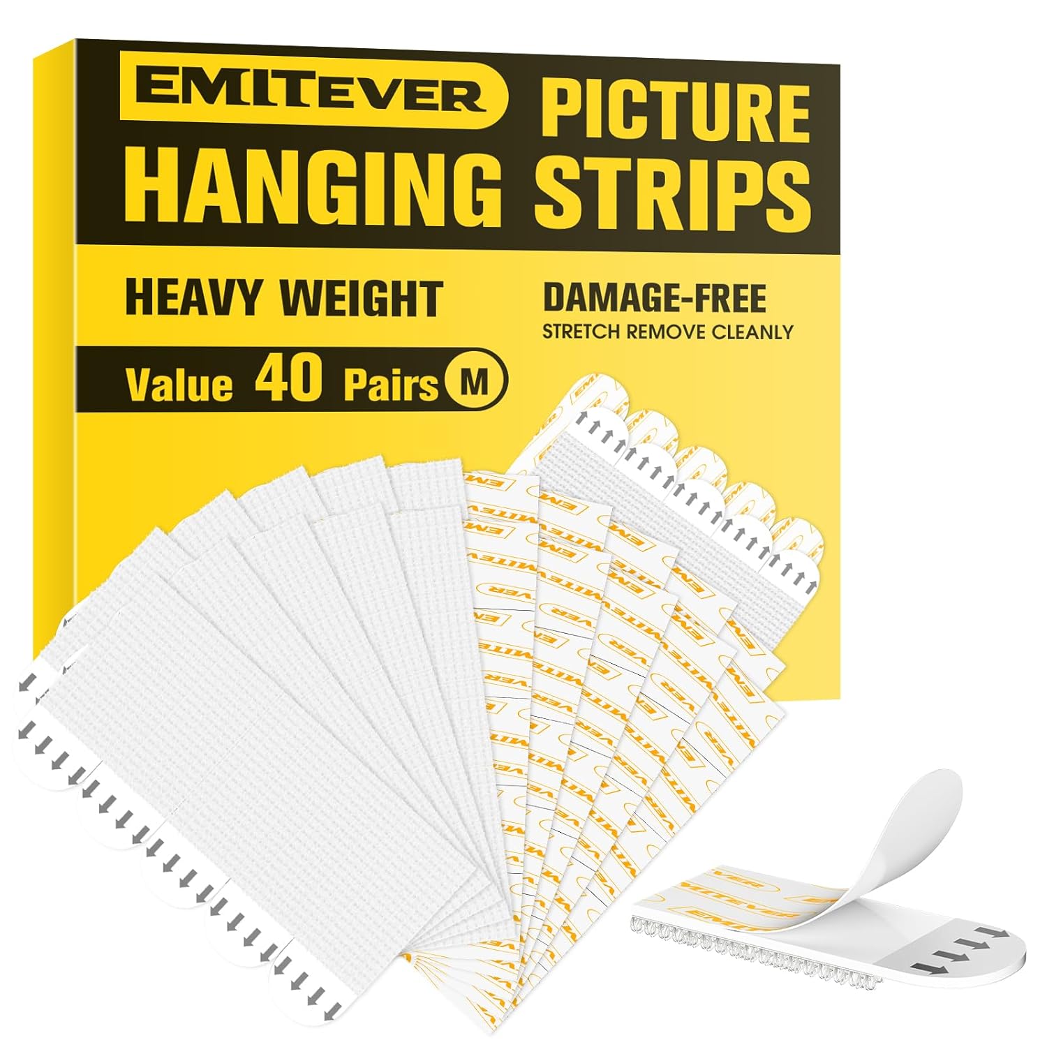 Emitever Picture Hanging Strips 40 Pairs (80 Strips), Double Side Hook Loop Moun...