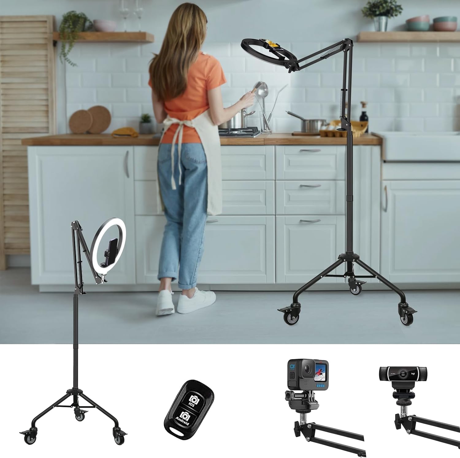 LUXSURE 10" Ring Light with Tripod Stand & Phone Holder Tall 175cm/69'', Overhea...