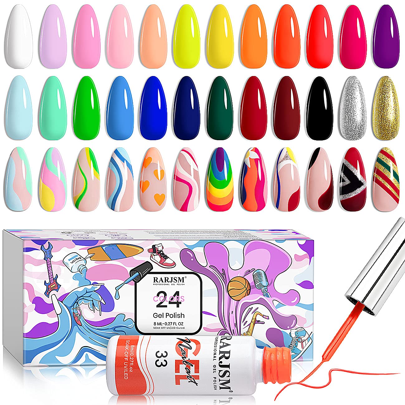 RARJSM Nail Art Gel Liner, Special 24 Color Line Art Painted Gel Nail Polish Set...