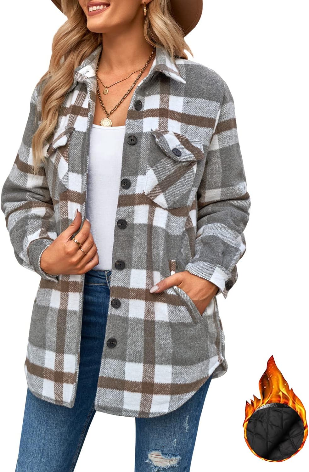 luvamia Plaid Jackets, Special Quilted Shacket Coats for Women, High-Quality Ove...