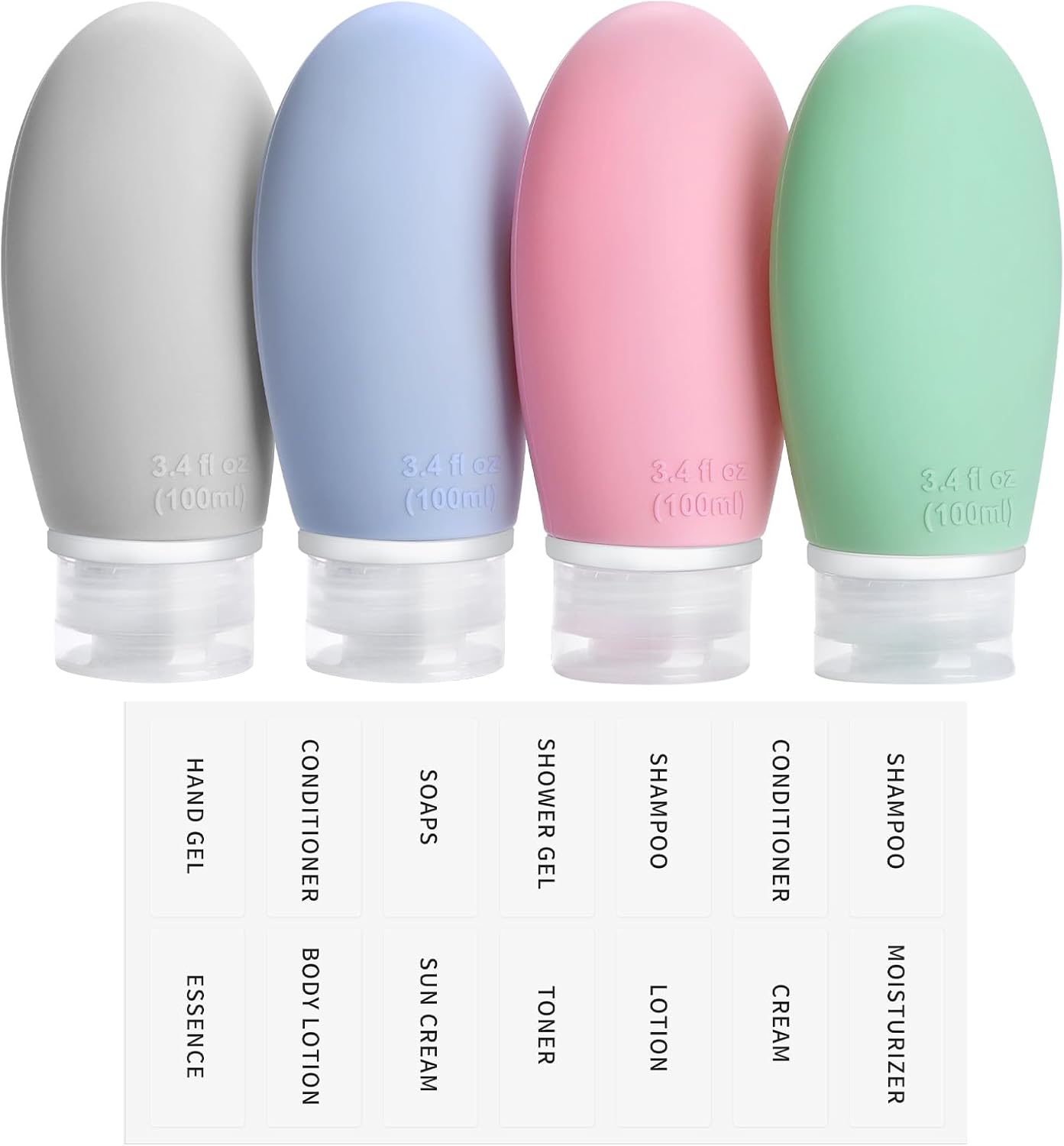 Opret 100ml Silicone Travel Bottle, 4 Pack Leak Proof Refillable Squeezable Cont...