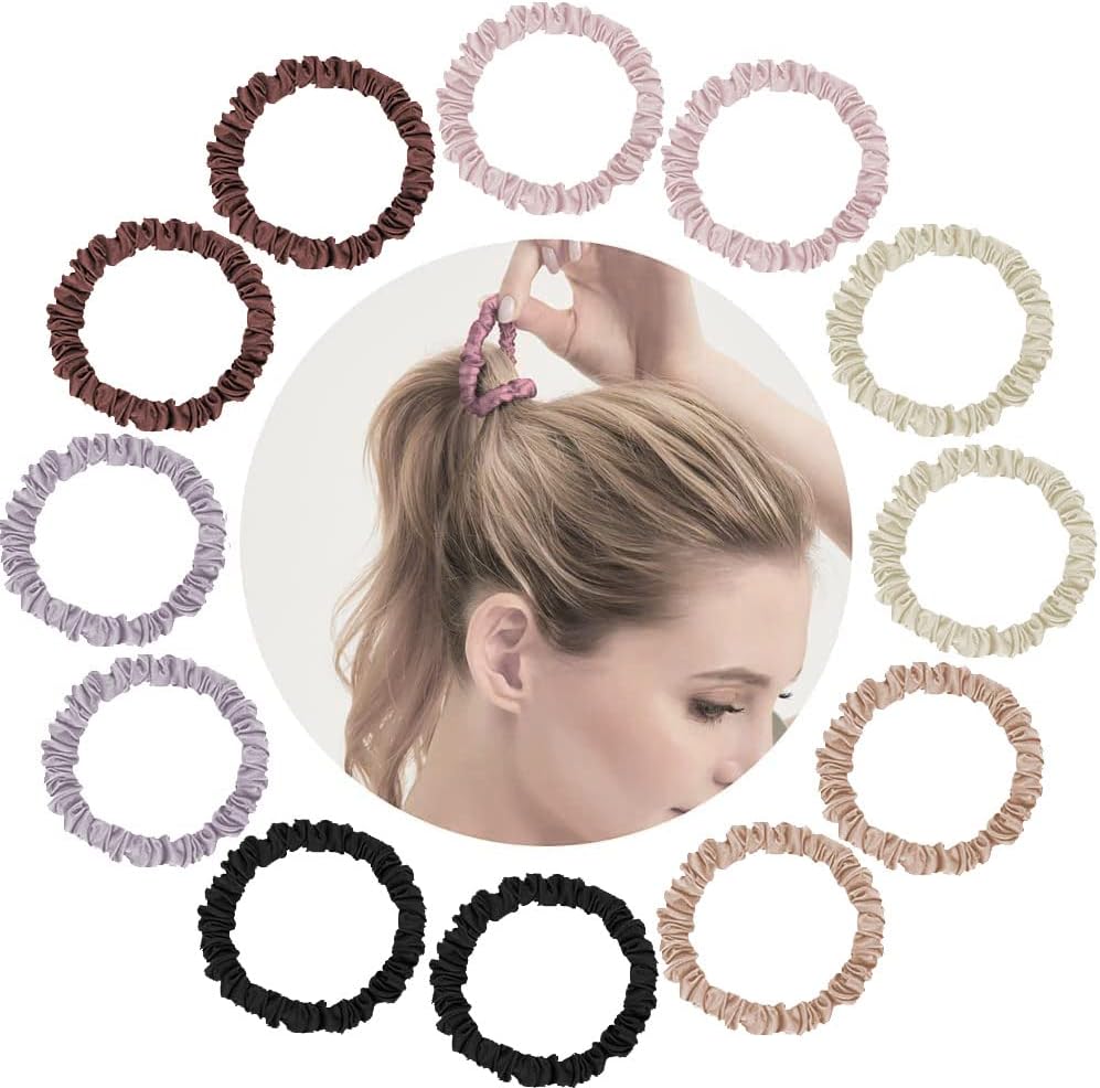 Hair Ties| Bands 12 Packs for Woman| Girls, Yomaido Skinny Silk Satin Hair Scrun...