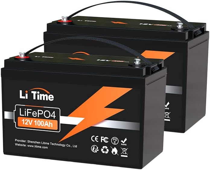 LiTime 12V 100Ah（2 Packs）Lithium LiFePO4 Battery, Built-in 100A BMS, 4000-1500...