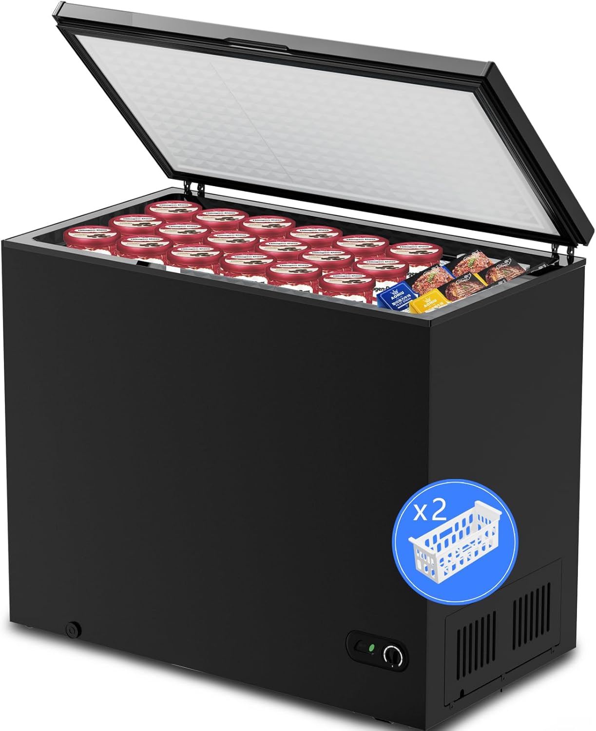 Kismile 7.0 Cubic Feet Chest Freezer with 2 Removable Basket, Free Standing Top...