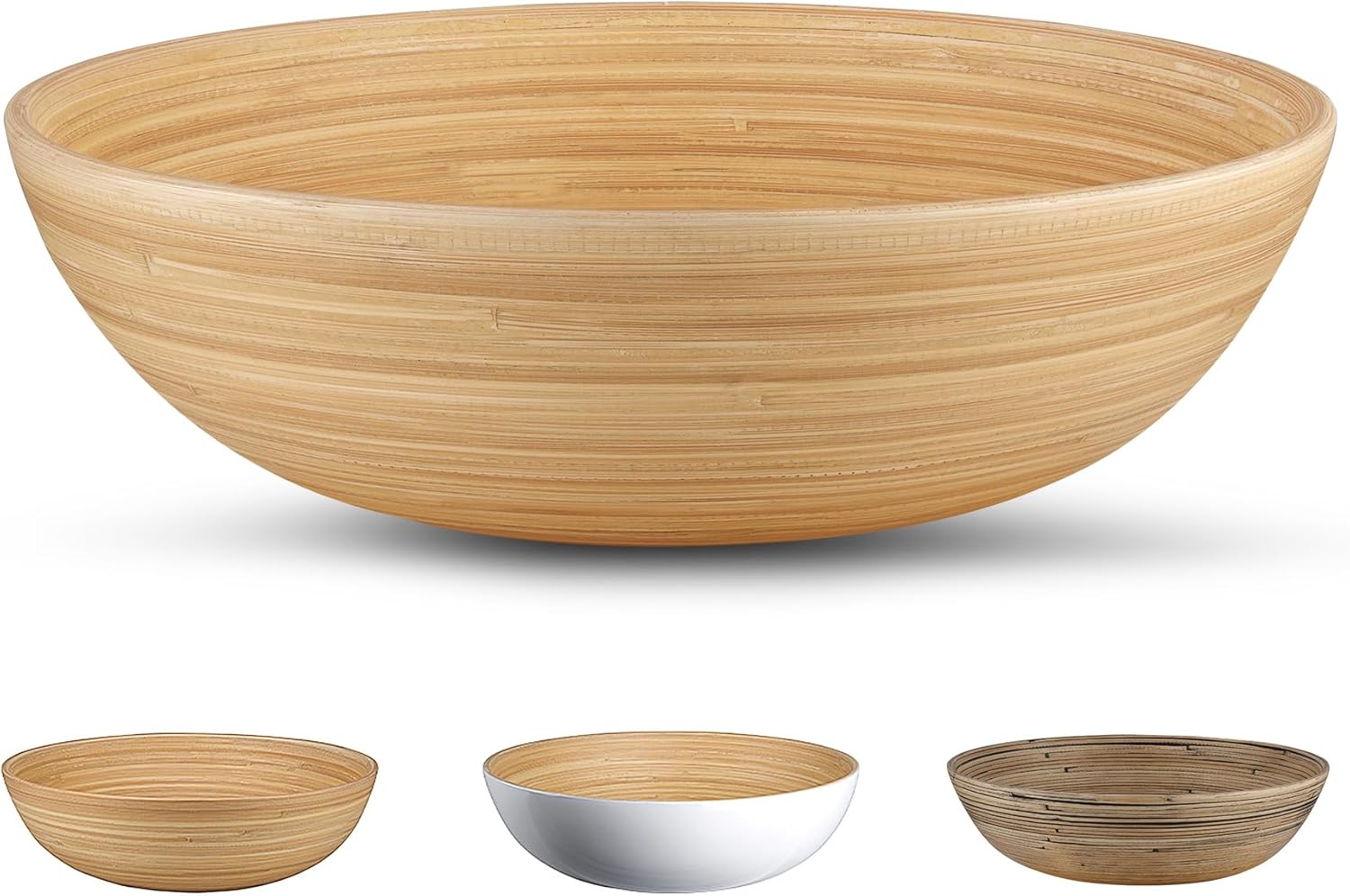 LEXA 12" Handmade Natural Bamboo Wooden Bowl, Special 130Oz Lightweight Large Wo...