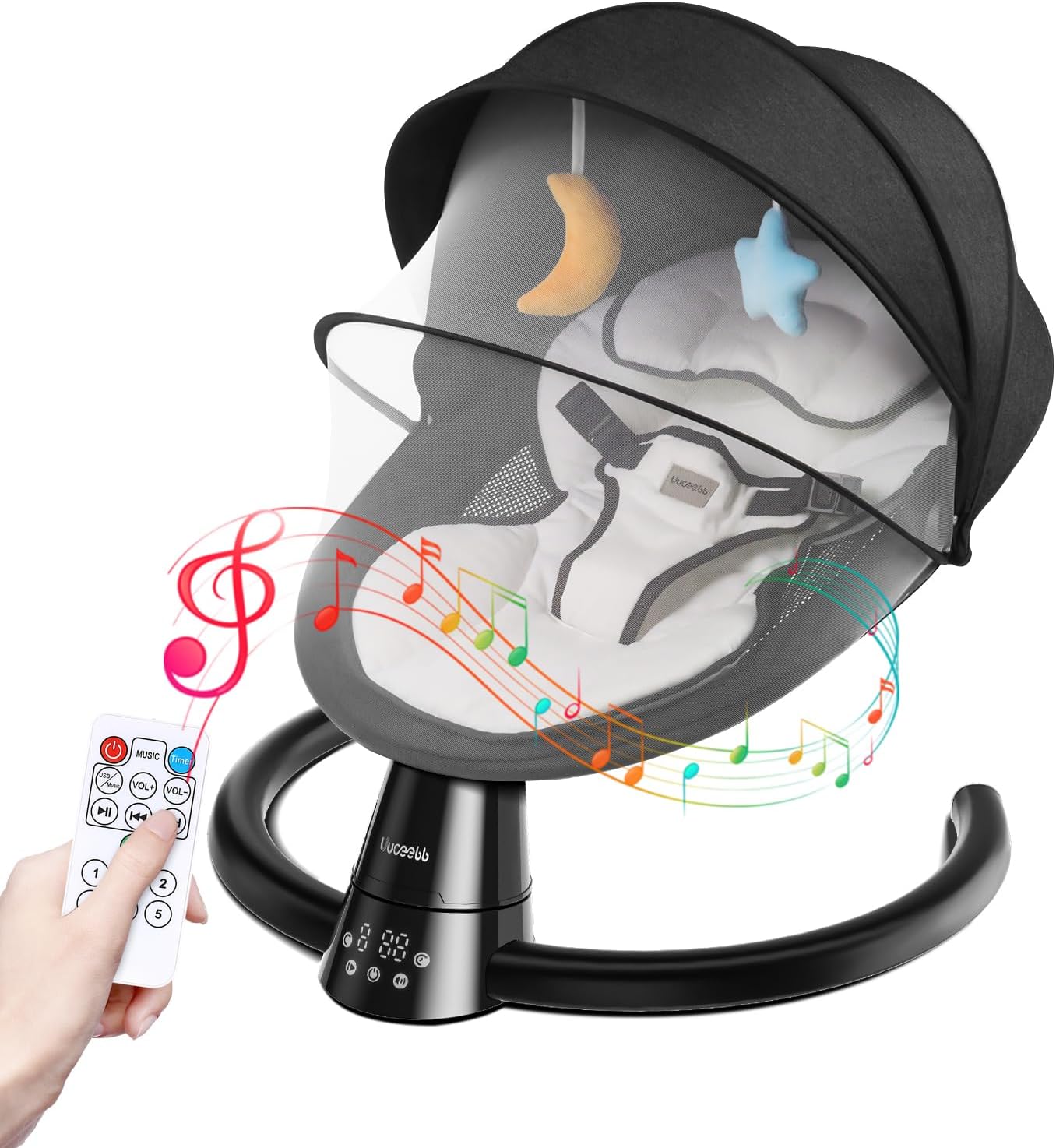 Uuoeebb Baby Bouncer with Bluetooth, Baby Bouncer from Birth with 5 Swing Speed,...
