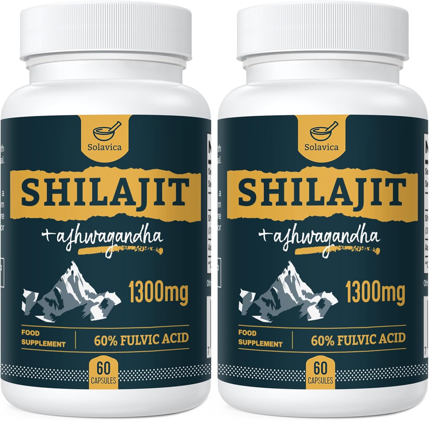 Solavica Shilajit Capsules 1300mg per Serving with Ashwagandha Root Extract, 60%...