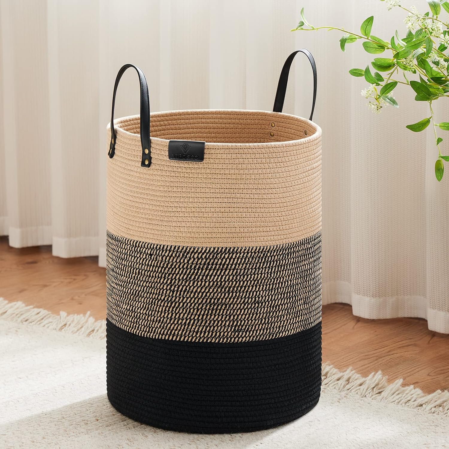 VIPOSCO Tall Laundry Basket, Special Large Dirty Clothes Hamper with Leather Han...
