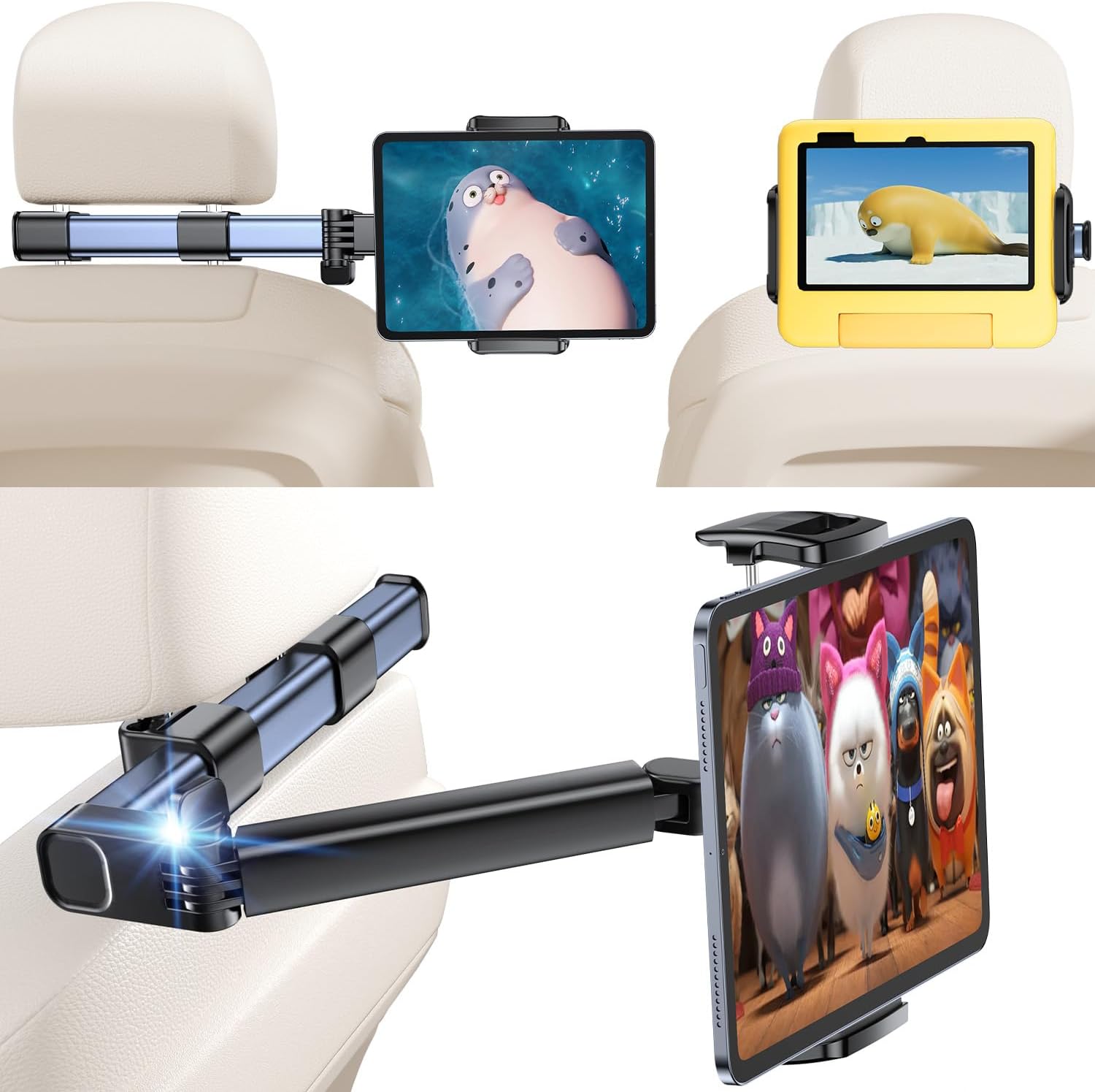 Tablet Holder Car Headrest Backseat Mount:[3 in 1 Long Arm ] Headrest Tablet Hol...