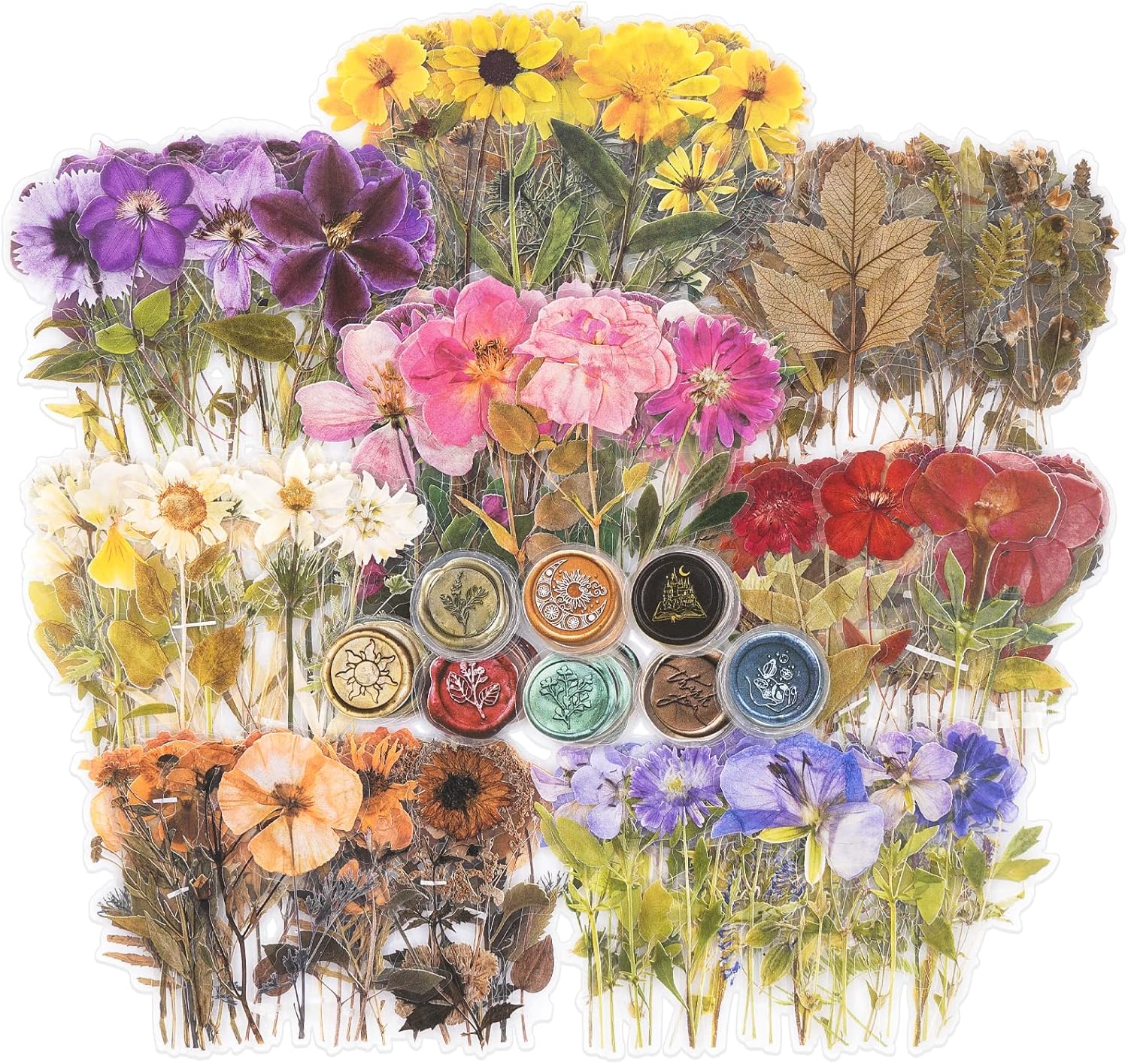 Knaid Pressed Flower Themed Stickers Set (320 Pieces) Dried Flowers Resin Sticke...