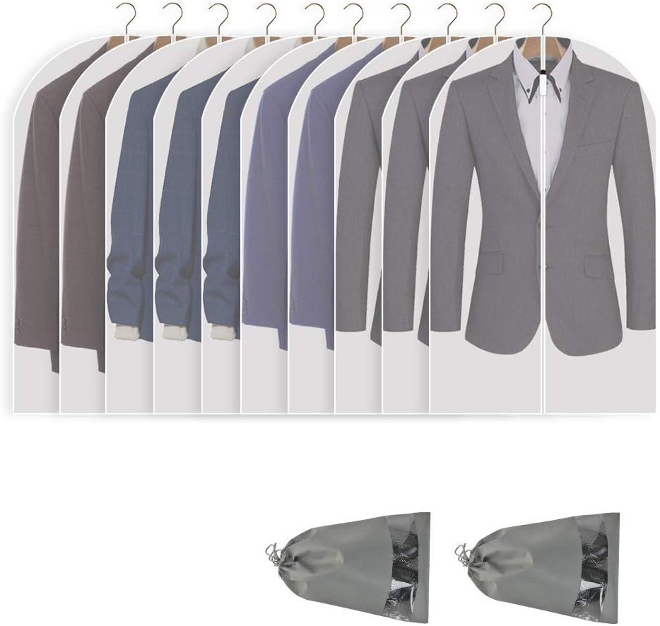 40" Garment Bags for Hanging Clothes, 10 Packs Suit Bags for Closet Storage, Pla...