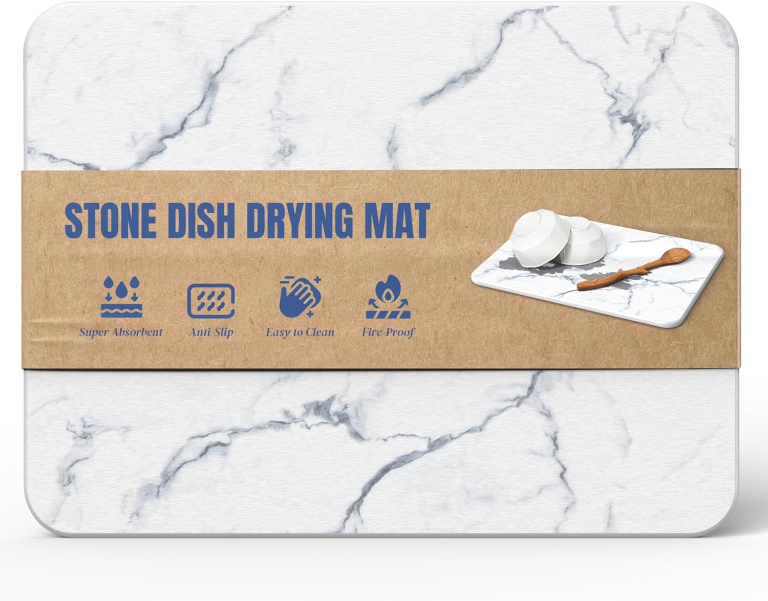Quick Dry Stone Drying Mat for Kitchen Counter, Water-Absorbent Diatomaceous Dis...