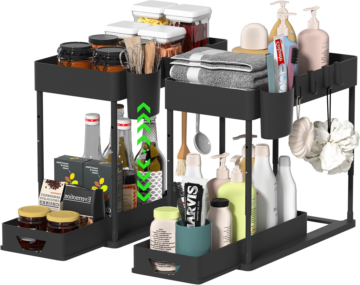 HI NINGER 2 Pack 2 Tier Kitchen Organiser Set, Under Sink Shelf, Drawer Organise...