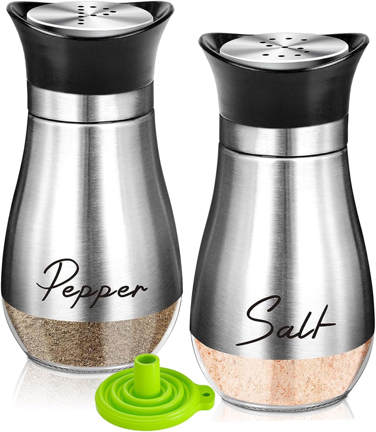 UDQYQ Stainless Steel Salt and Pepper Shakers Set with Glass Bottle, Spice Dispe...