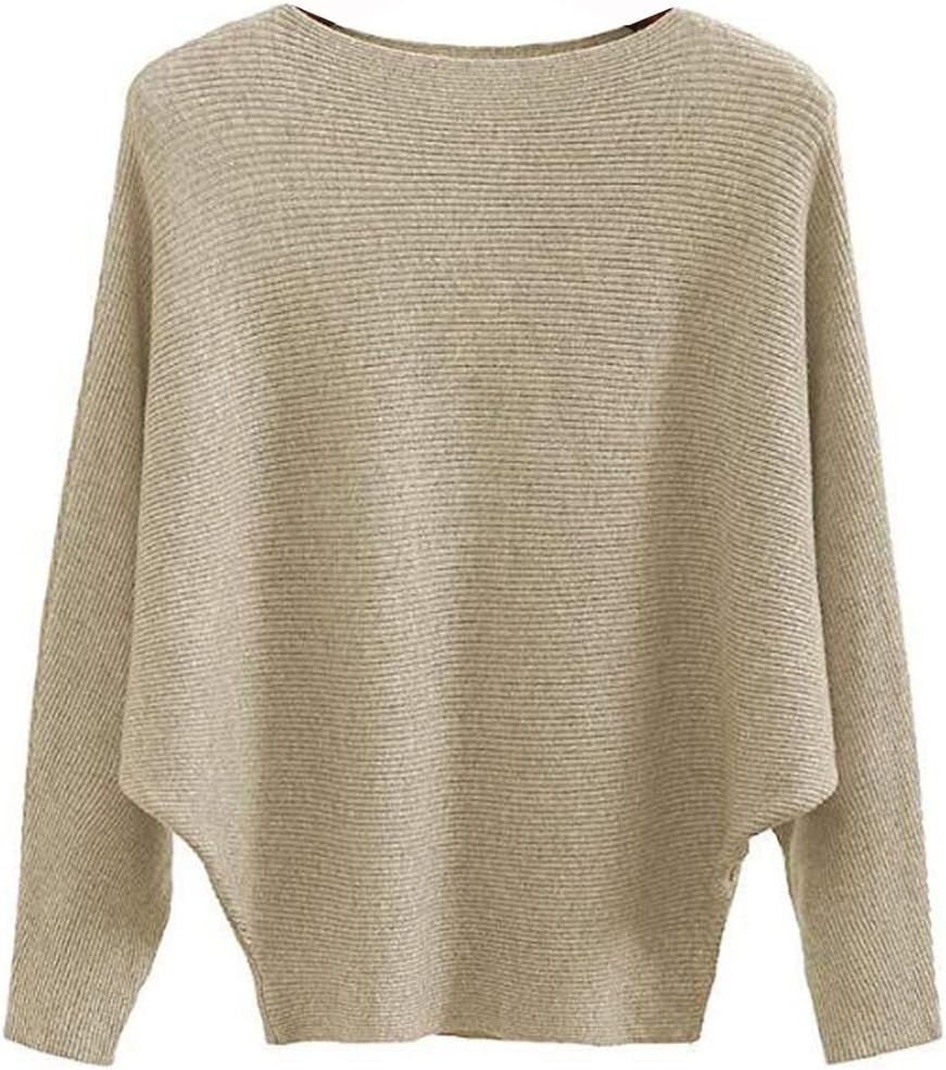Ckikiou Womens Lightweight Oversized Boat Neck Sweaters Tops Dolman Batwing Slee...