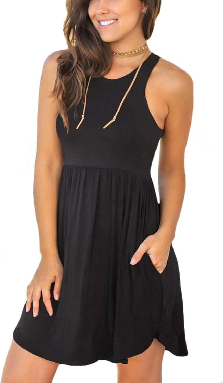 HiMONE Summer Dresses Sleeveless Sundresses for Women Casual Beach Petite Sun Dr...