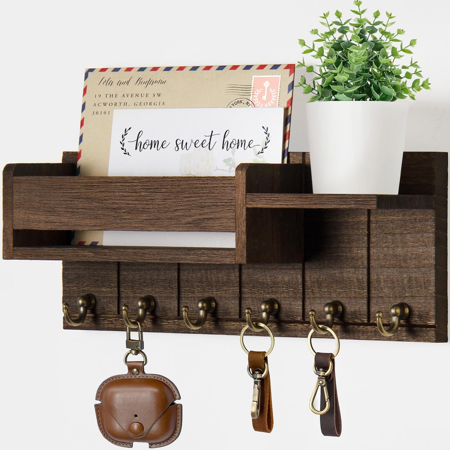 Key Holder Wall Mount - Decorative Key Rack and Mail Organizer with 6 Key Hooks...