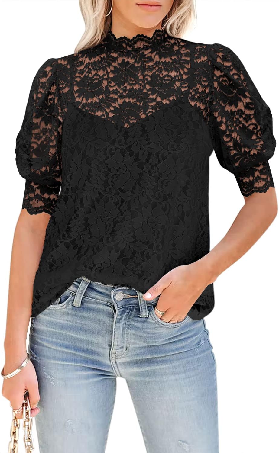 DOROSE Womens Lace Tops, Special Lace Casual Summer Blouses, High-Quality Floral...