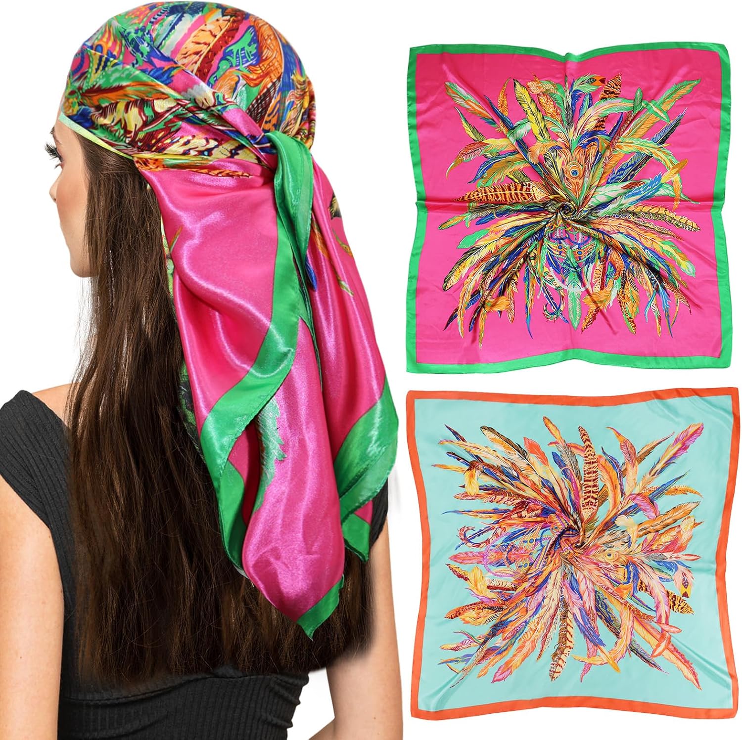 Vimate 35" Square Silk Like Head Scarf, Special Women's Fashion Silk Feeling Sca...