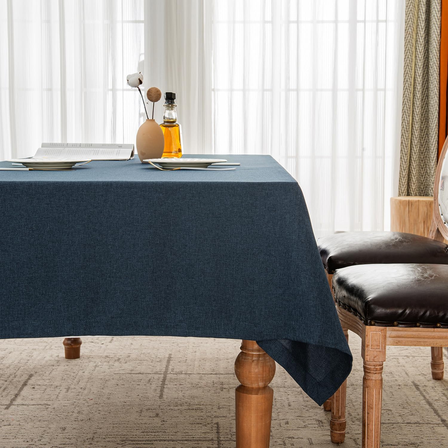 BALCONY & FALCON Rectangular Table Cloth Wipe Clean Faux Linen with Wide Hem Tab...