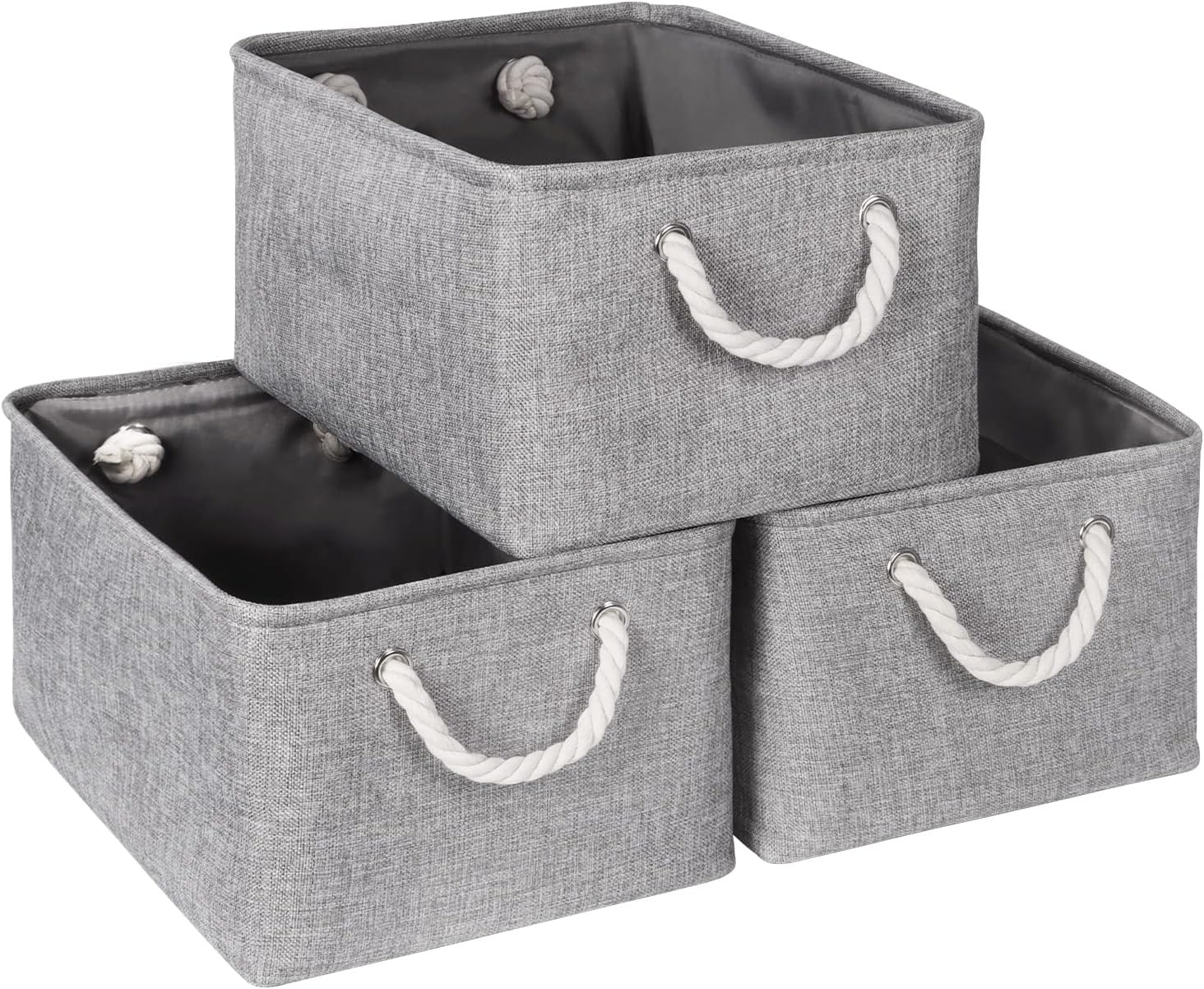 Syeeiex Storage Basket for Shelves [3-Pack], Storage Boxes with Handles, Large F...