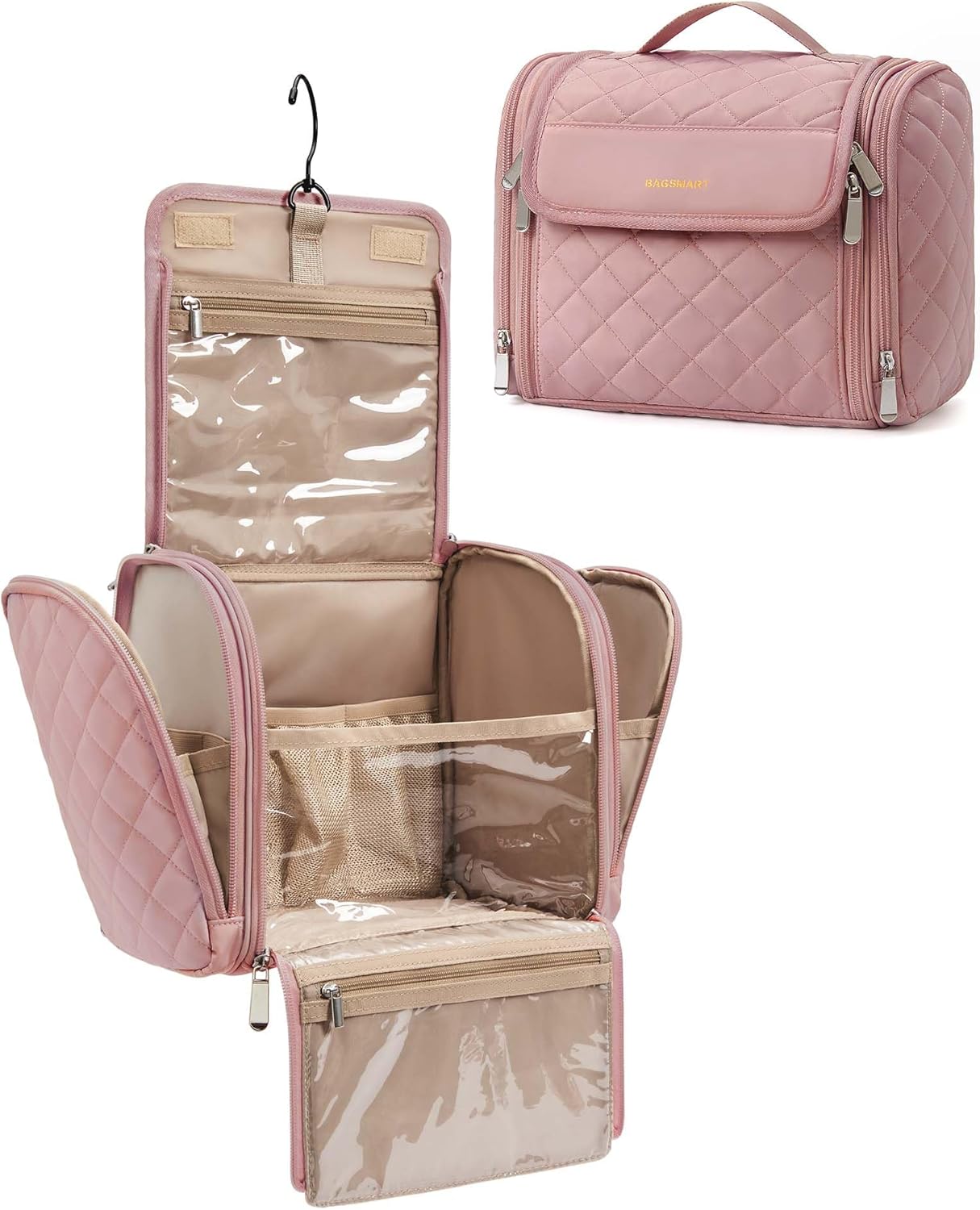 BAGSMART Travel Toiletry Bag, Large Capacity Cosmetic Bags for Women with Hangin...