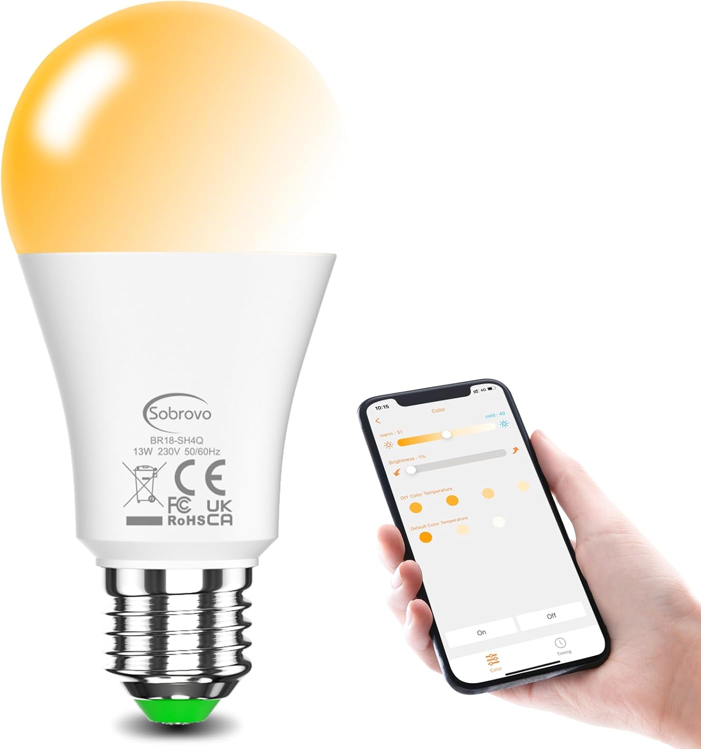 SOBROVO LED Light Bulb - Compatible with Alexa,13W Warm White-White 2700K-6000K...