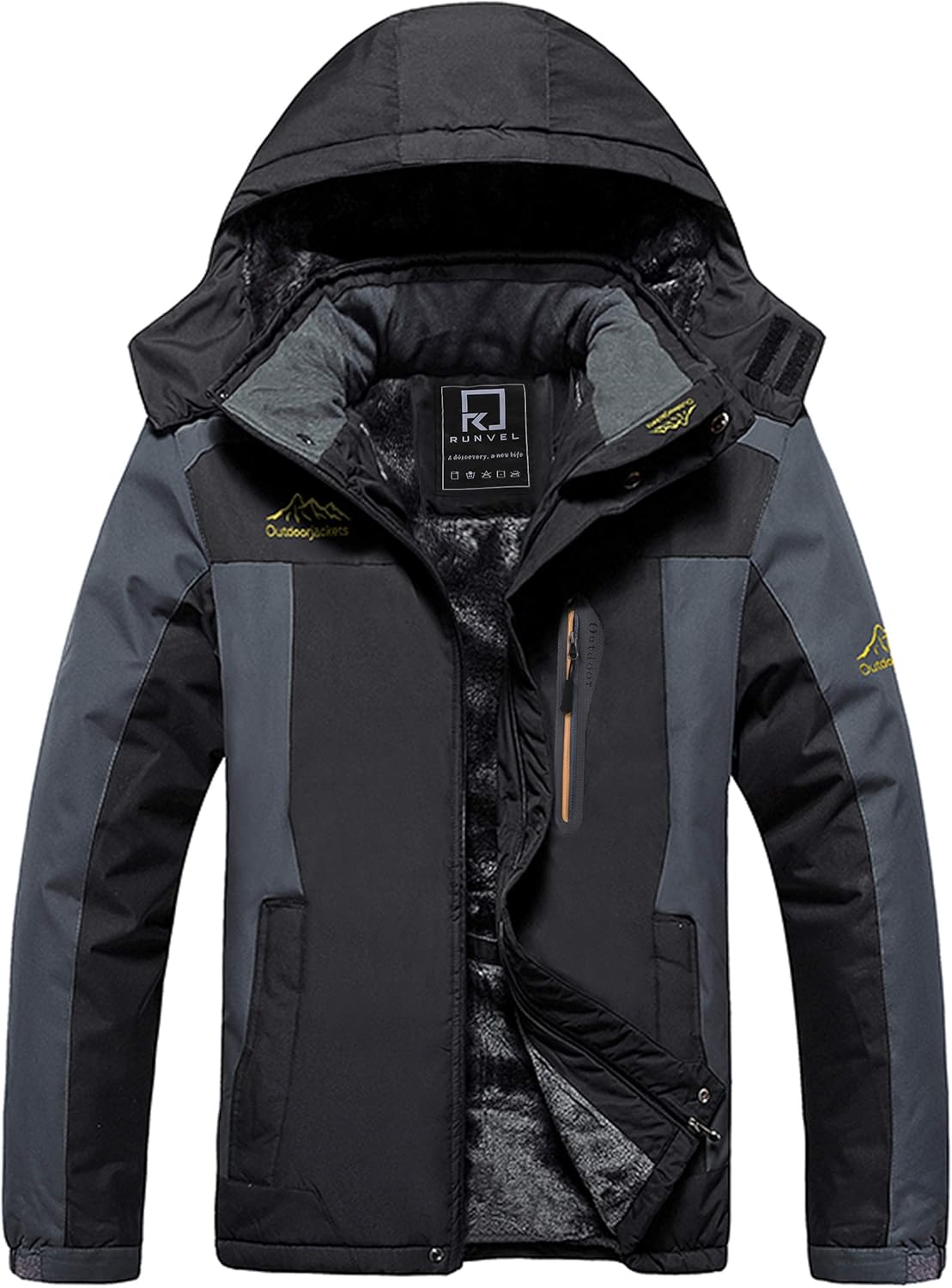 R RUNVEL Men's Jacket, Special Waterproof Fleece Jacket for Winter, Innovative W...