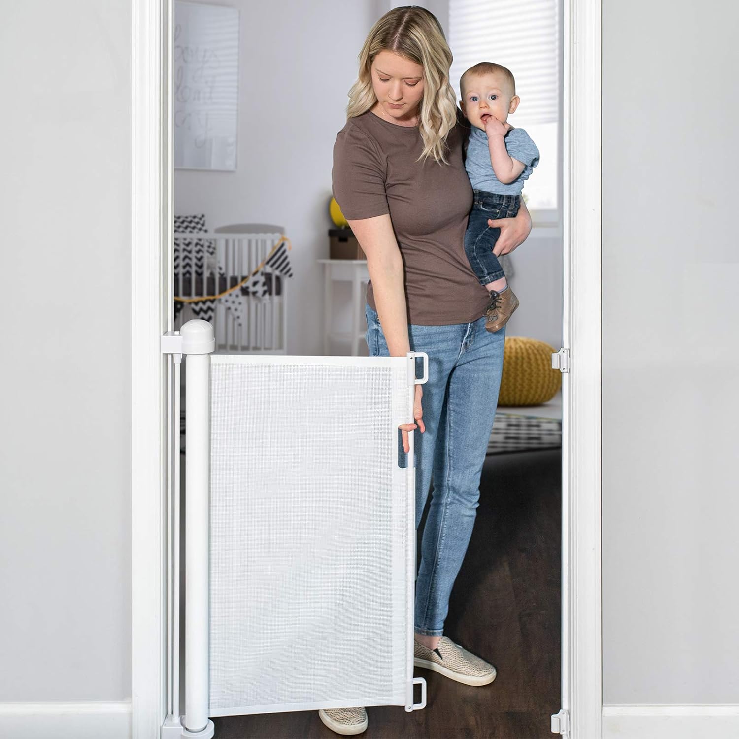 YOOFOR Retractable Gate for Babies and Pets (140 cm Wide), Extra Wide Safety Bab...