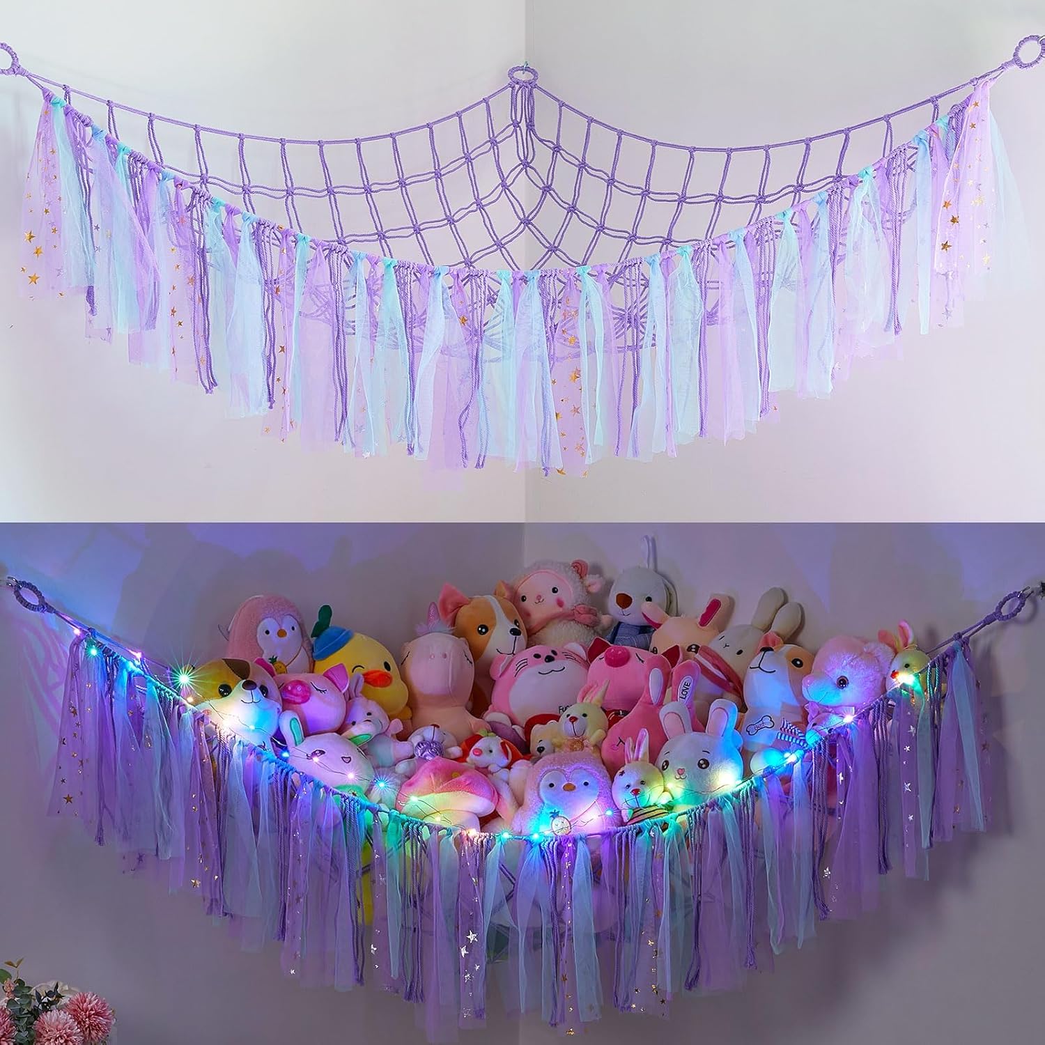 MHJY Toy Hammock Stuffed Animals Storage Net Soft Cuddly Toys Large Corner Hangi...