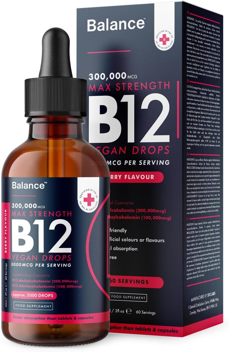 Vitamin B12 Liquid Drops, High Strength 5000mcg per Serving, Special Vegan Suppl...