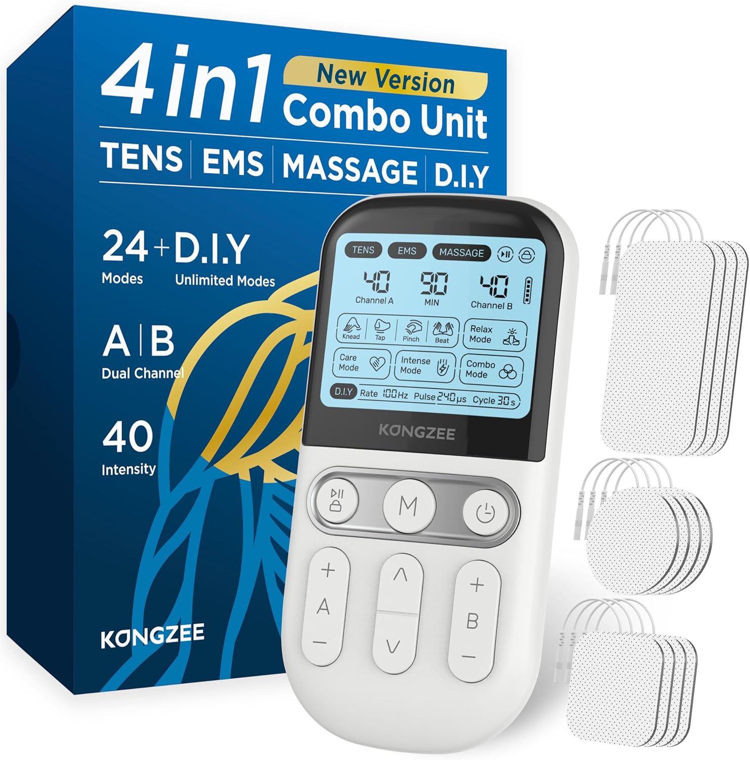 4 in 1 - D.I.Y & Tens Unit & EMS & Massage Muscle Stimulator, Dual Channel Thera...
