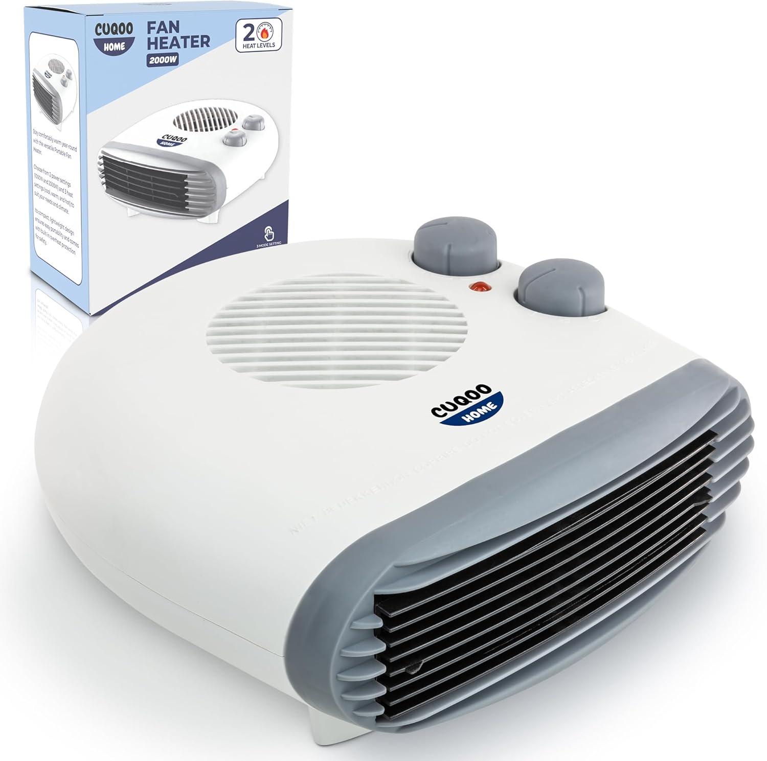 CUQOO Portable Flat Fan Heater, Special 2000W Room Heater, Innovative Heater wit...