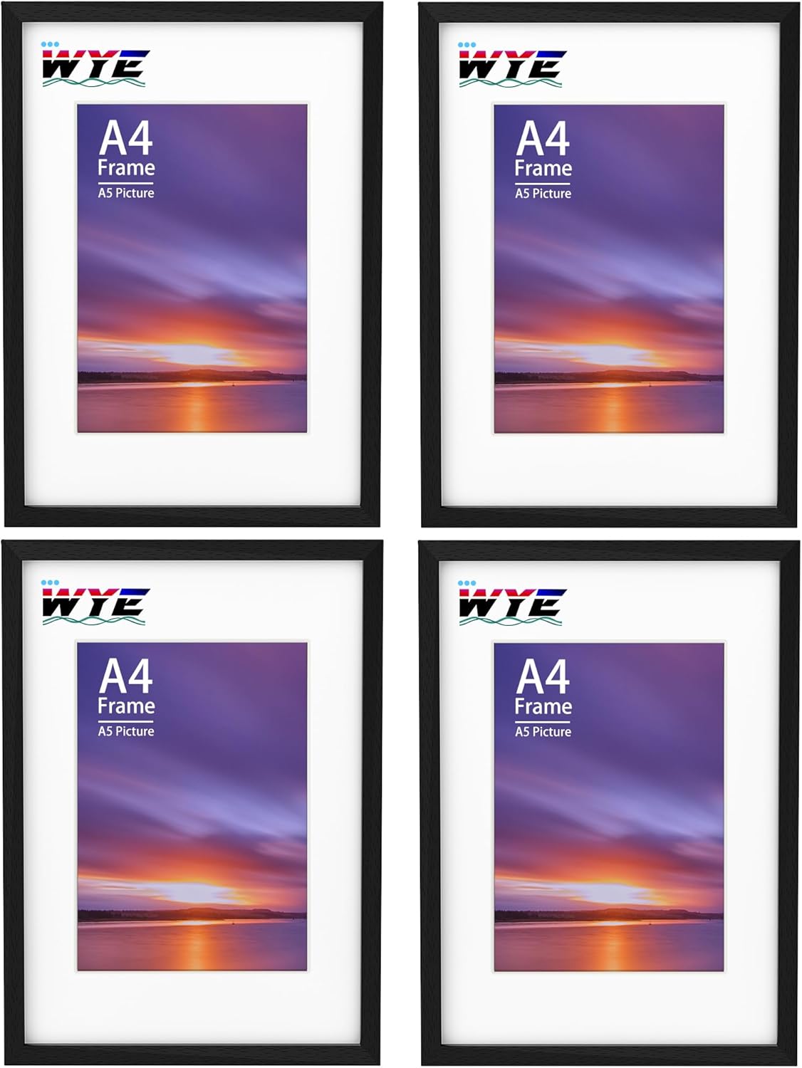 wyewye A4 Frame Set, Special Wooden A4 Photo Frames with A5 Mount, Innovative Bl...