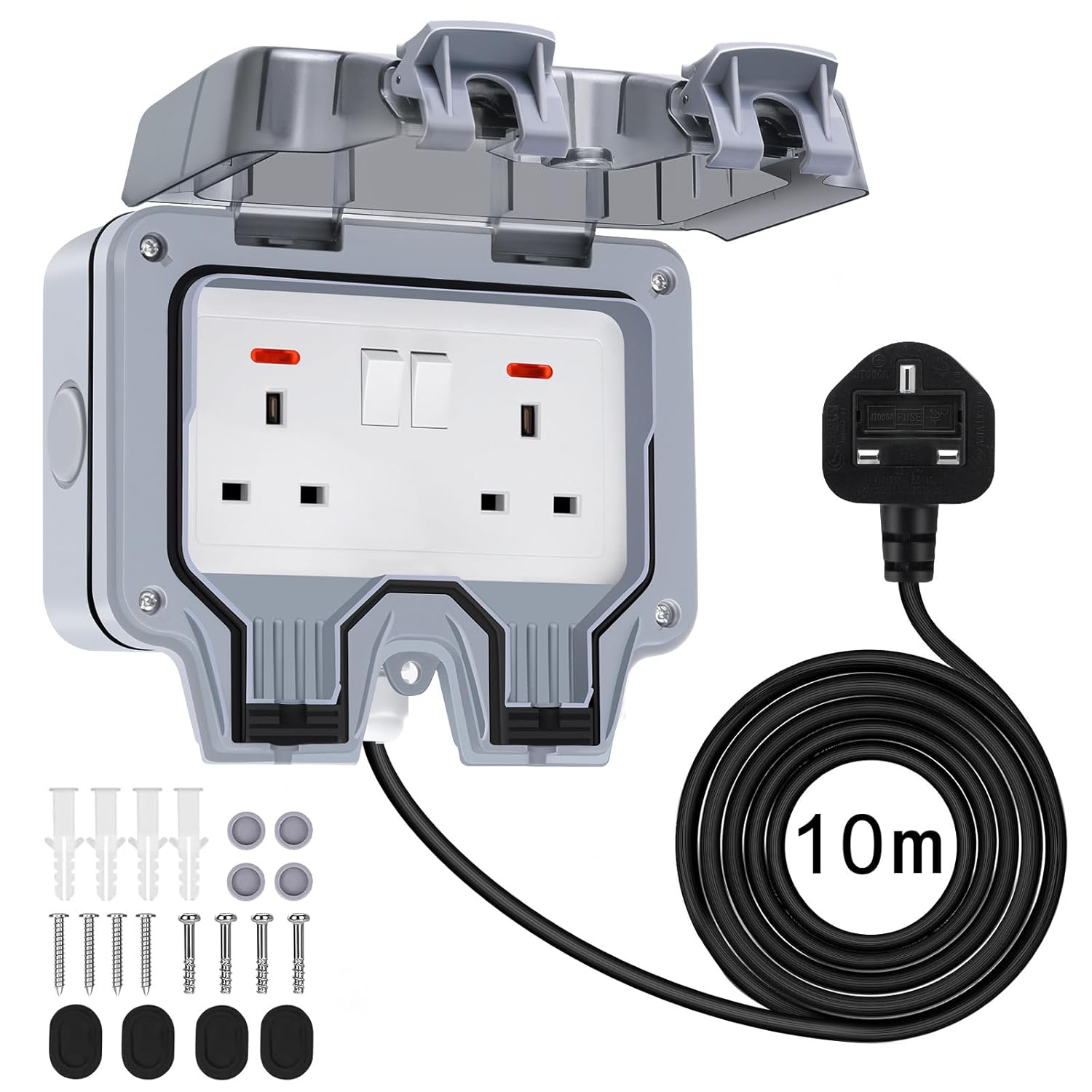 Powerole 10M Outdoor Socket Waterproof Extension Lead, Double Socket with 10M Ou...