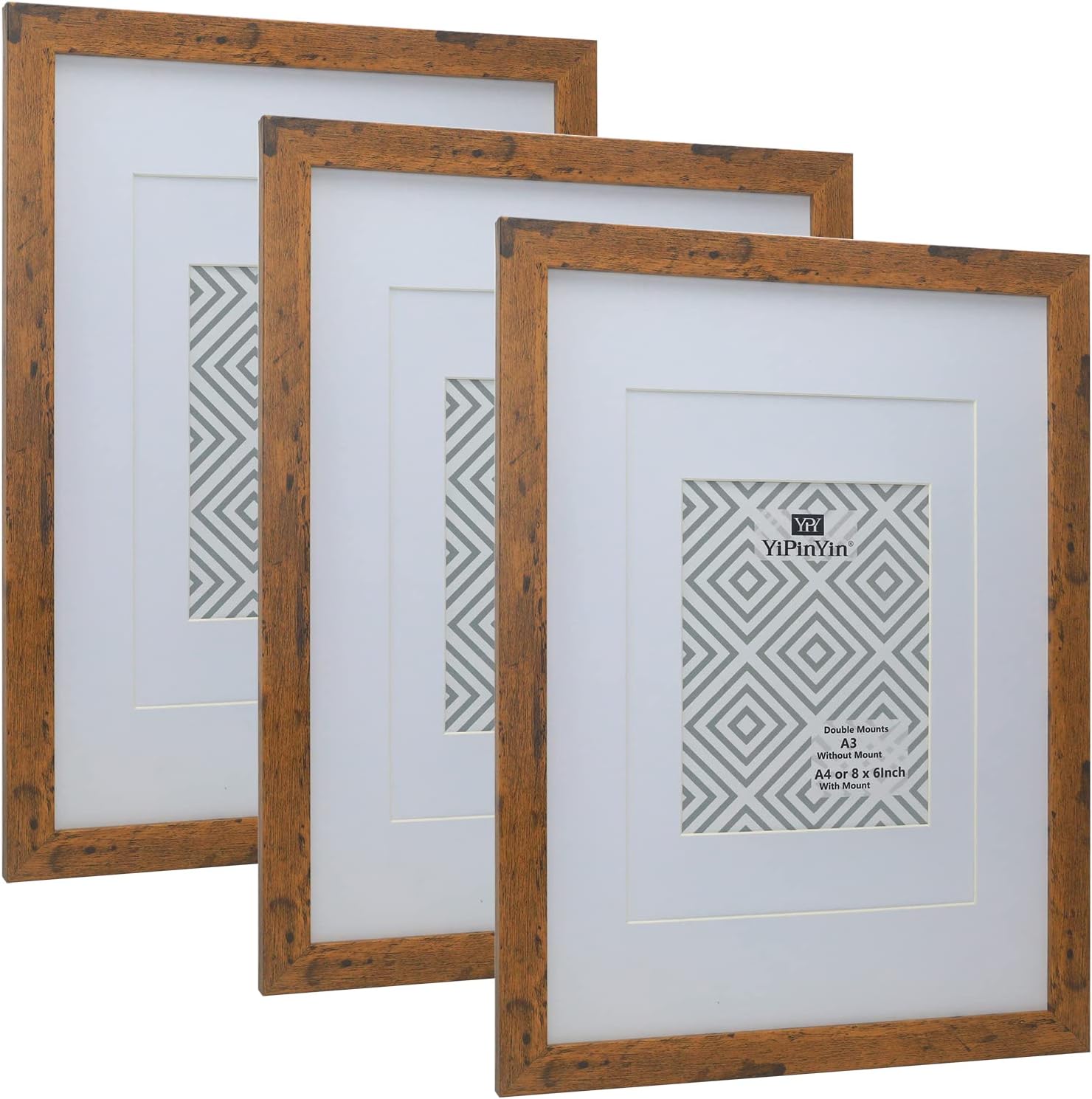 YiPinYin A3 Rustic Wood Photo Frame Set, High-Quality Picture Frames with Double...