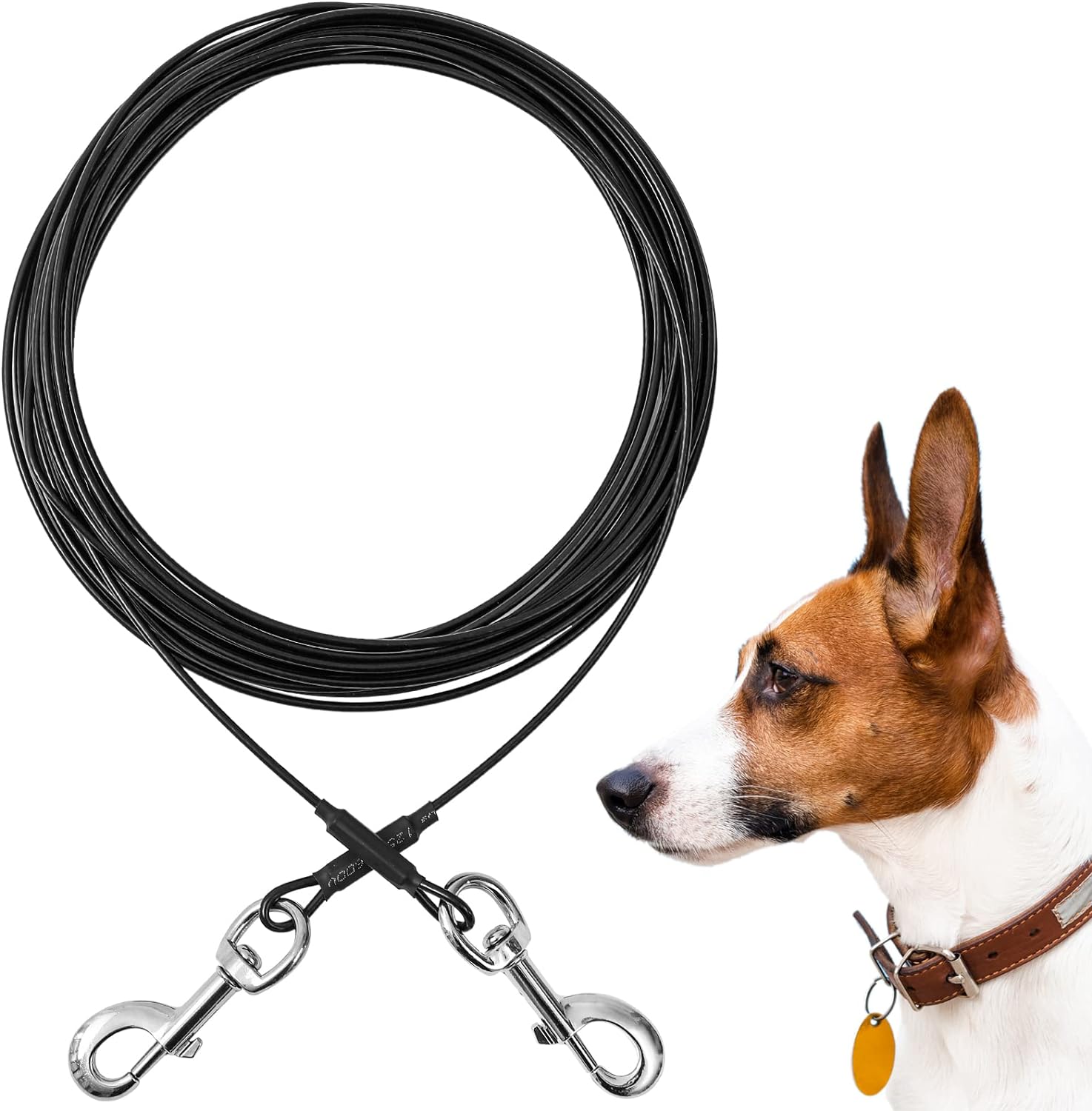 Mi Metty Tie Out Cable Chew Proof Dog Runner Cable with Durable Spring Rust- Pro...