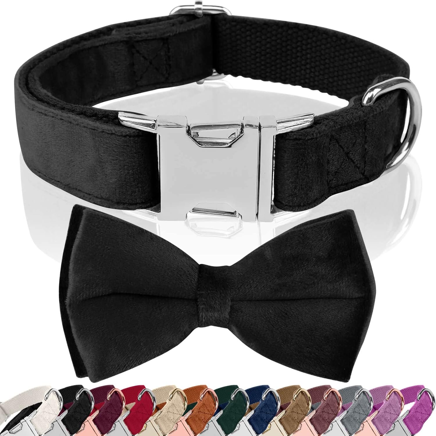Asvin Dog Collar Velvet, Special Soft and Comfortable Adjustable Dog Bow Tie, In...