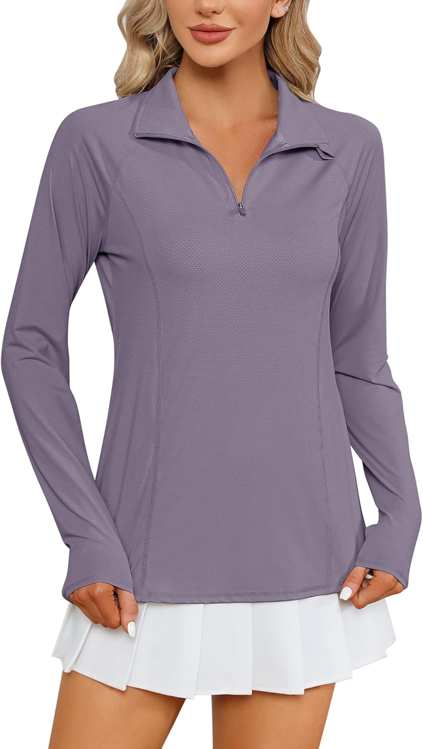 IECCP Women UPF 50+ Cool Shirts Lightweight Pullover 1/4 Zip Long Sleeve Sun Pro...