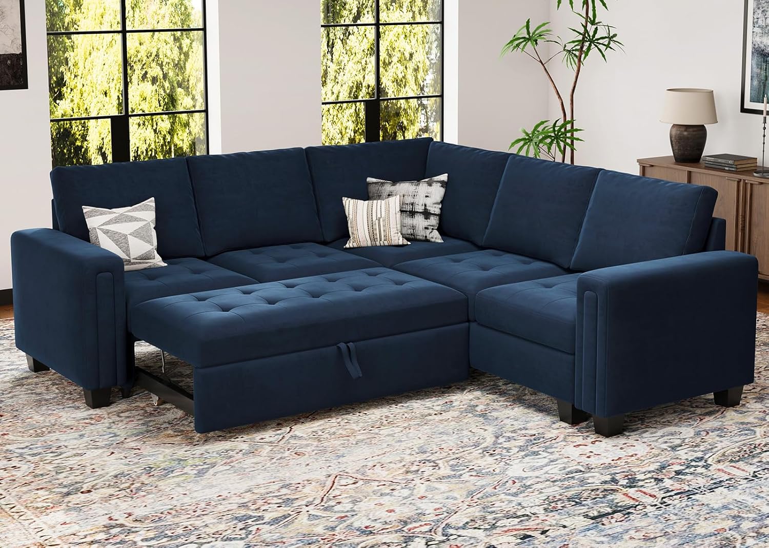 Belffin Modular Sectional Sleeper Sofa with Pull Out Couch Bed Velvet Convertibl...