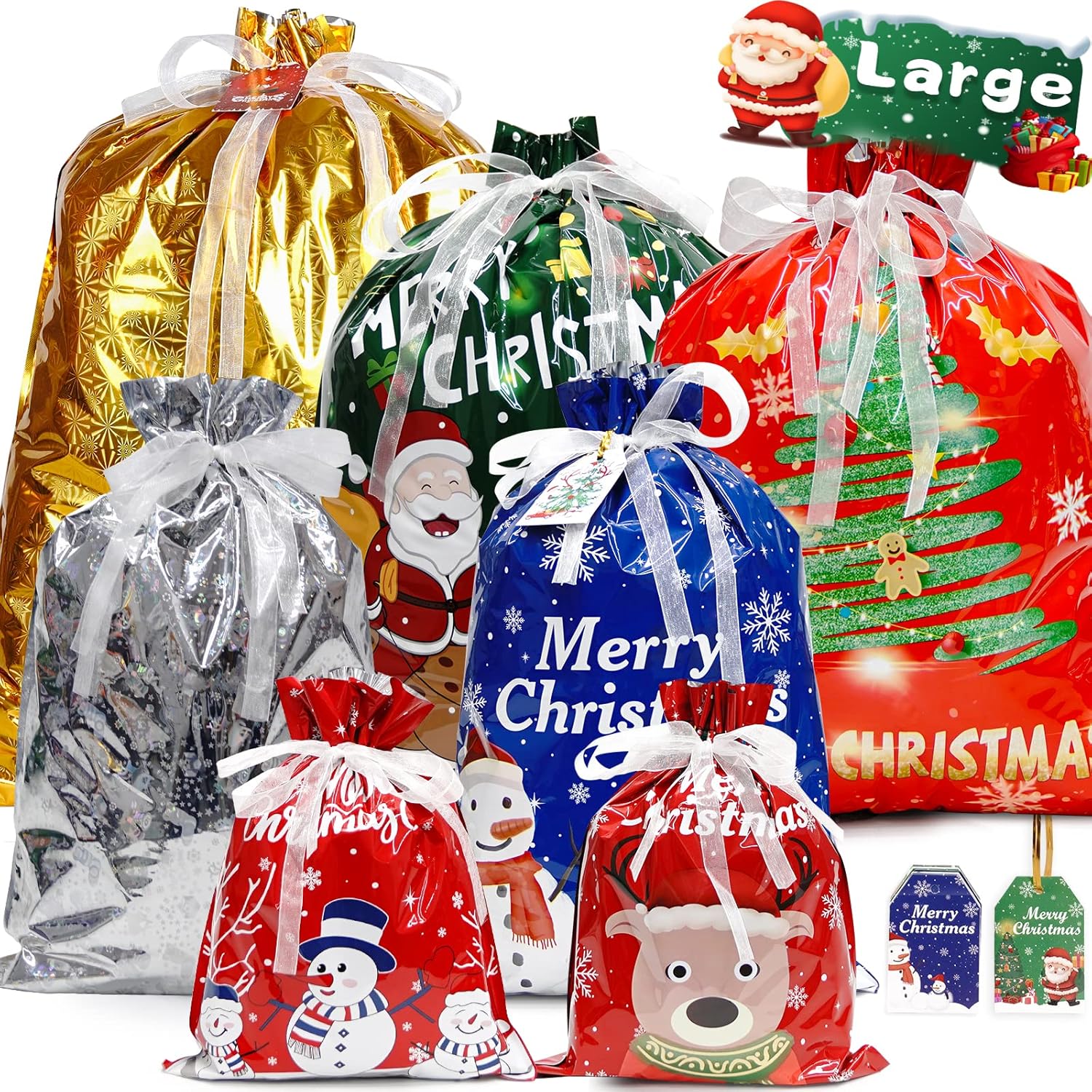 Christmas Bags, Large Christmas Drawstring Gift Bags, 20Pcs Christmas Wrapping B...